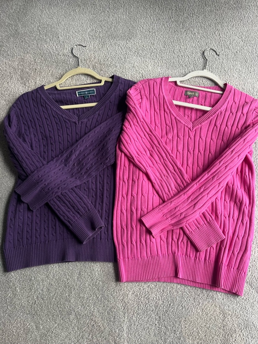Macy’s brands 2 Cable-Knit V-Neck Sweater - Purple and Hot Pink